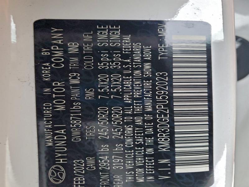 HYUNDAI PALISADE X 2023 VIN KM8R3DGE2PU592023