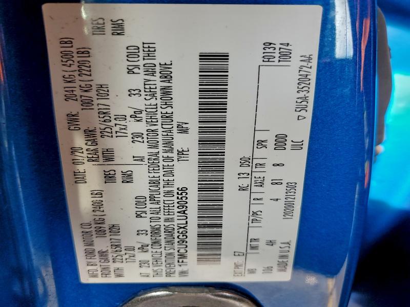 FORD ESCAPE 2020 VIN 1FMCU9G6XLUA90556