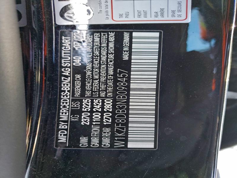 MERCEDES-BENZ E-CLASS 2022 VIN W1KZF8DB3NB098457