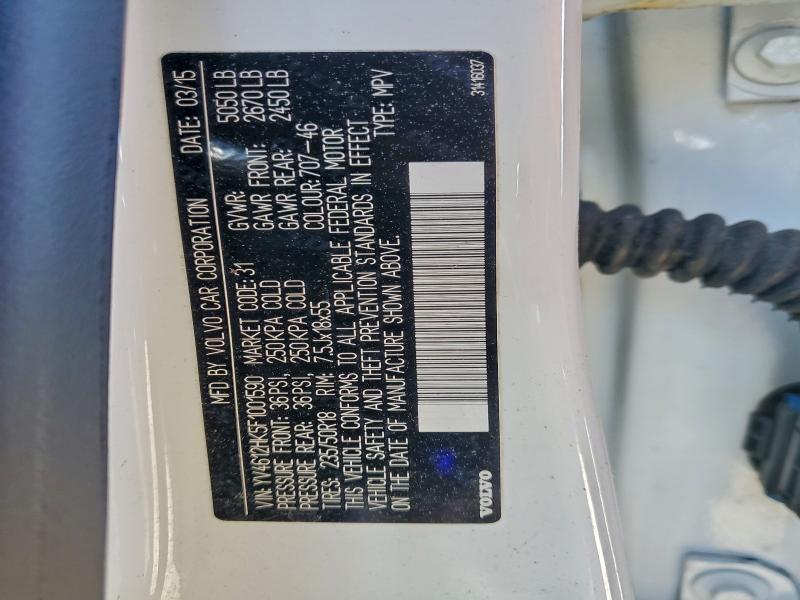 VOLVO V60 2015 VIN YV4612HK5F1001590