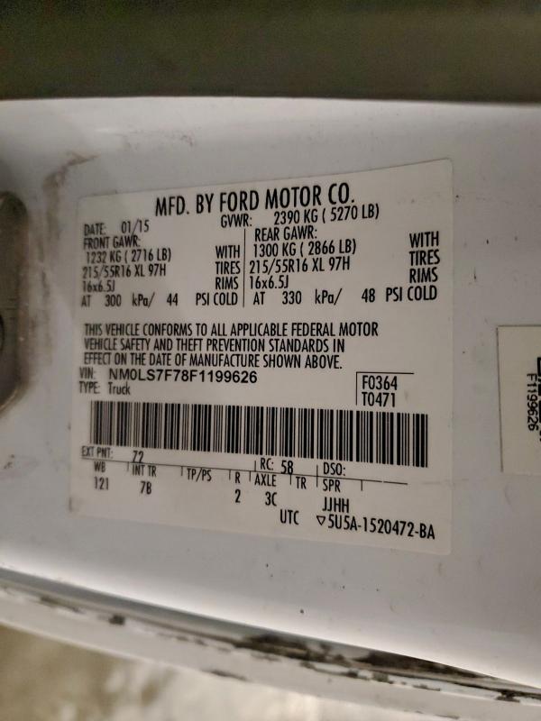 FORD TRANSIT 2015 VIN NM0LS7F78F1199626