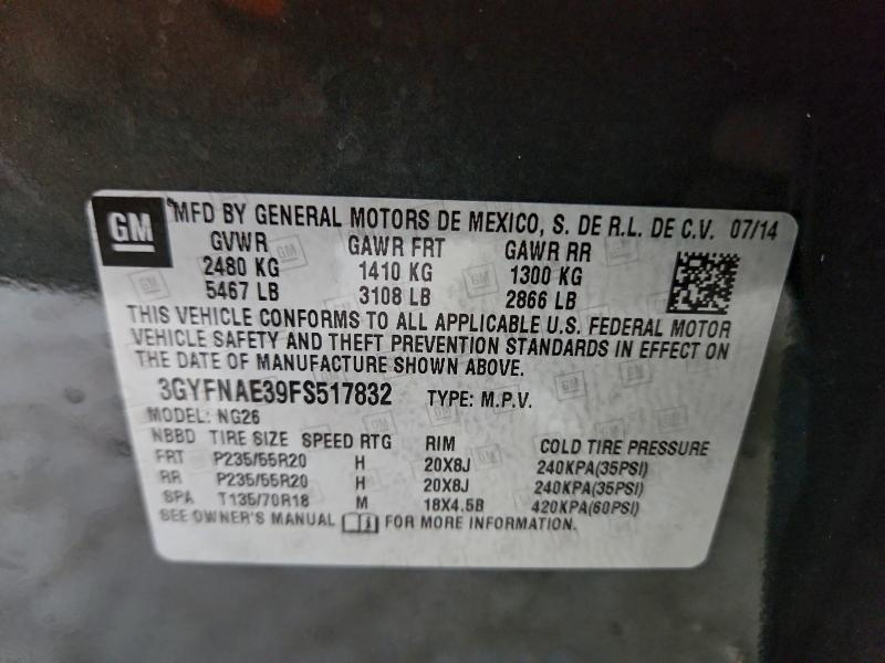 CADILLAC SRX 2015 VIN 3GYFNAE39FS517832