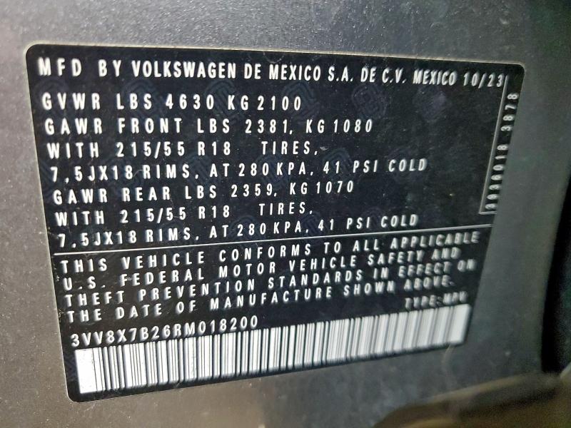 VOLKSWAGEN TAOS S 2024 VIN 3VV8X7B26RM018200