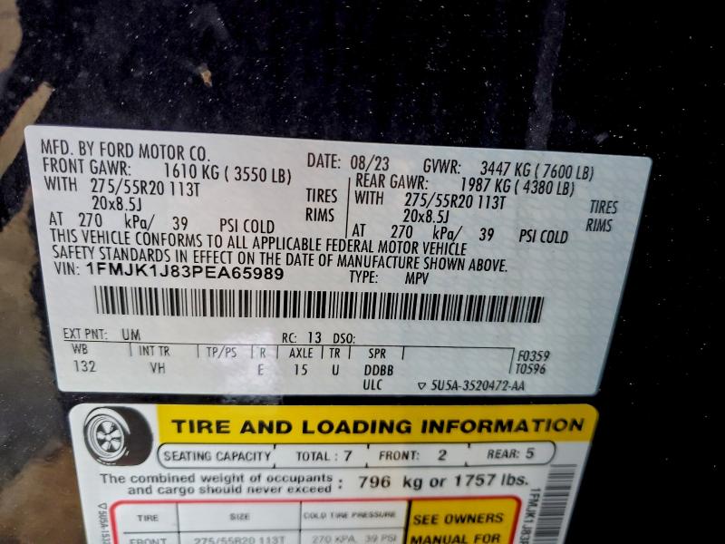 FORD EXPEDITION 2023 VIN 1FMJK1J83PEA65989