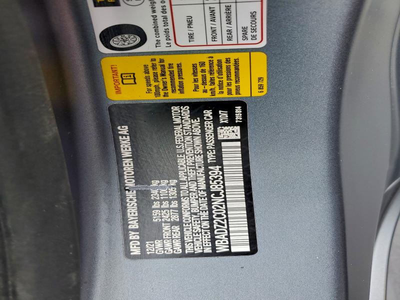 BMW 8 SERIES 2022 VIN WBADZ2C02NCJ85394