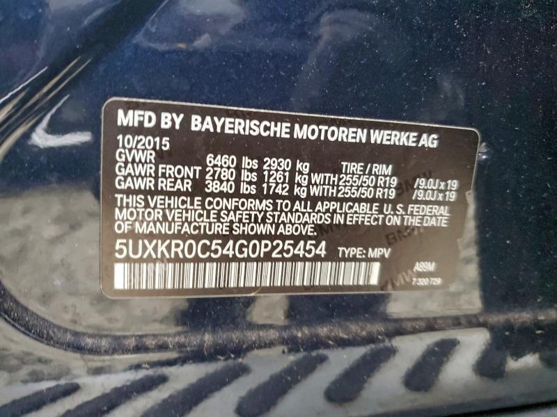 BMW X5 2016 VIN 5UXKR0C54G0P25454