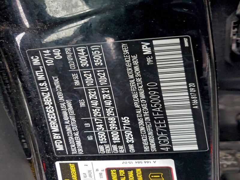 MERCEDES-BENZ GL-CLASS 2015 VIN 4JGDF7EE1FA500910