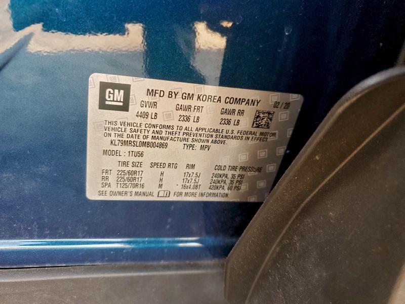 CHEVROLET TRAILBLZR 2021 VIN KL79MRSL0MB004869