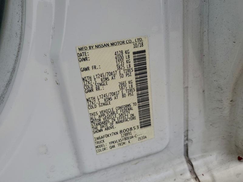 NISSAN NV 2019 VIN 1N6AF0KY7KN800853