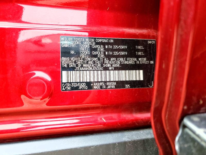 TOYOTA VENZA 2021 VIN JTEAAAAH3MJ050060