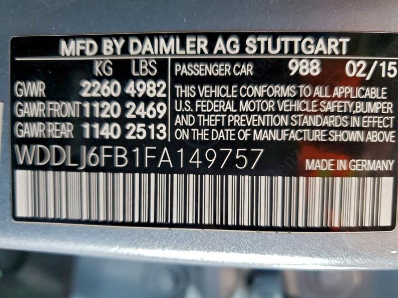 MERCEDES-BENZ CLC-CLASS 2015 VIN WDDLJ6FB1FA149757