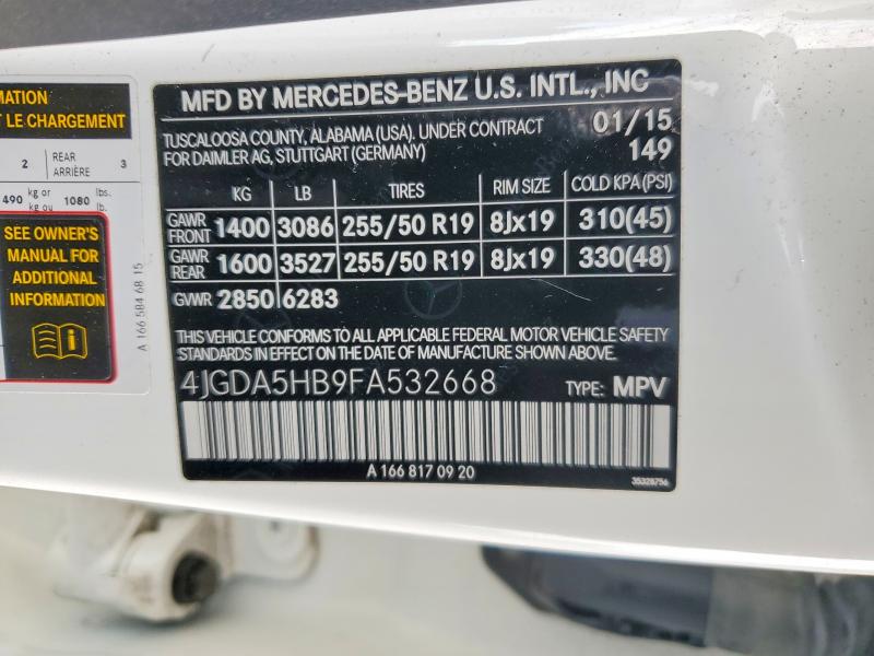 MERCEDES-BENZ M-CLASS 2015 VIN 4JGDA5HB9FA532668