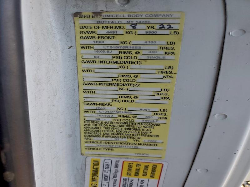 GMC SAVANA 2022 VIN 1GD07SF71N1172109