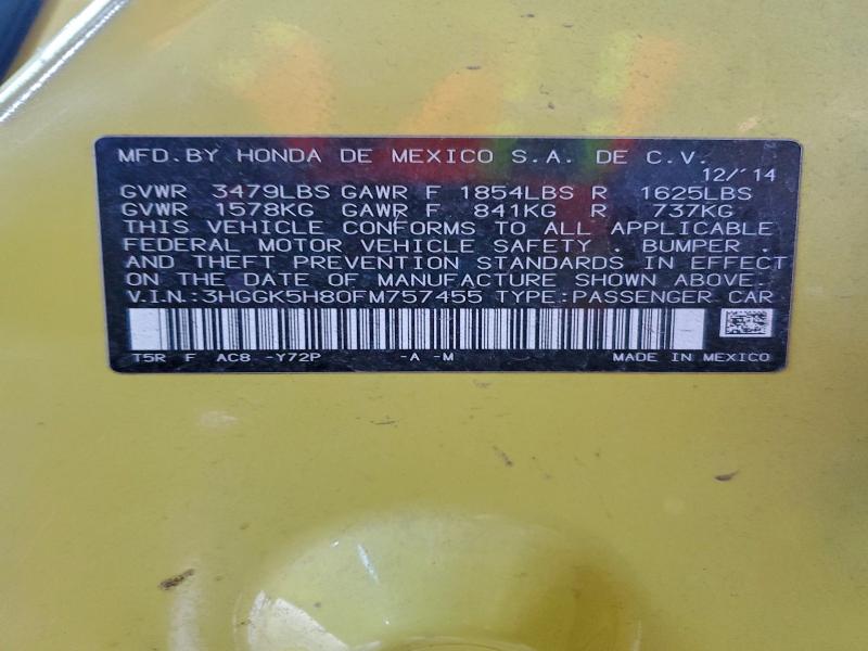 HONDA FIT 2015 VIN 3HGGK5H80FM757455