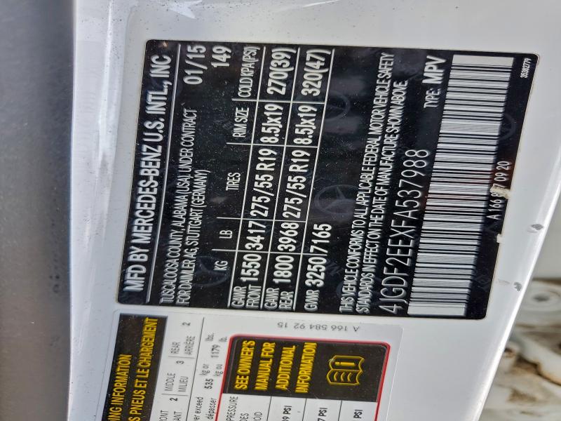 MERCEDES-BENZ GL-CLASS 2015 VIN 4JGDF2EEXFA537988