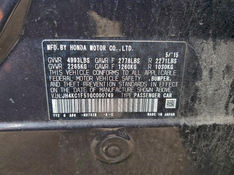 ACURA RLX 2016 VIN JH4KC1F51GC000749