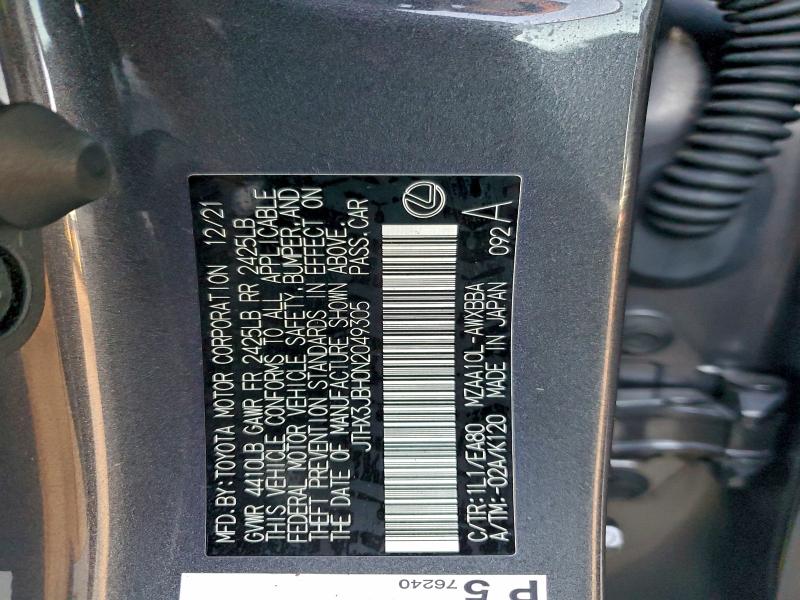 LEXUS UX 200 BAS 2022 VIN JTHX3JBH0N2049305