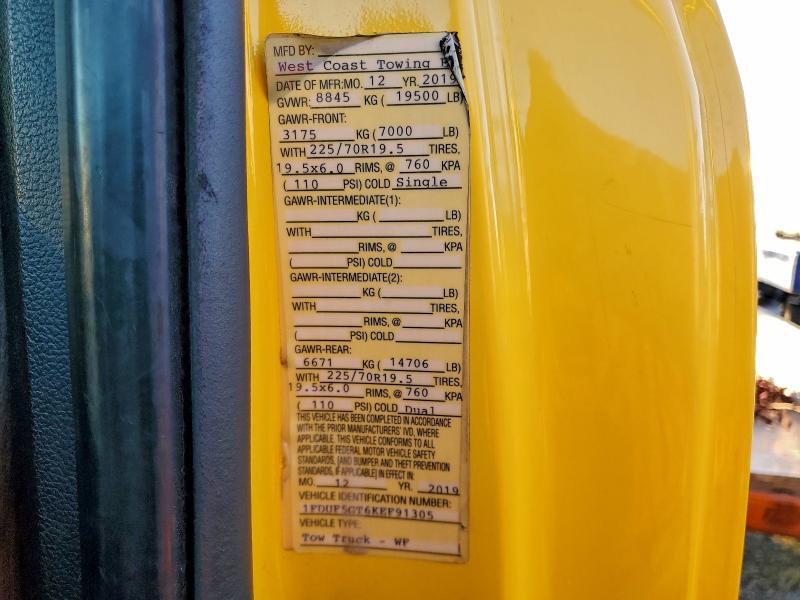 FORD F550 2019 VIN 1FDUF5GT6KEF91305