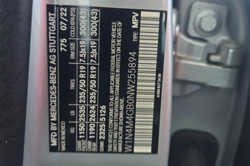 MERCEDES-BENZ GLB-CLASS 2022 VIN W1N4M4GB0NW255894