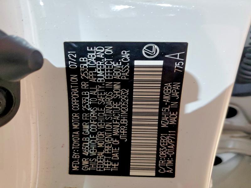 LEXUS UX 250H 2021 VIN JTHR9JBH1M2052932