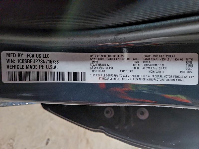 RAM 1500 RHO 2025 VIN 1C6SRFUP7SN716738