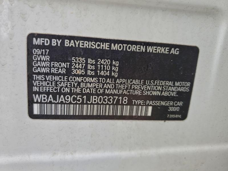 BMW 5 SERIES 2018 VIN WBAJA9C51JB033718