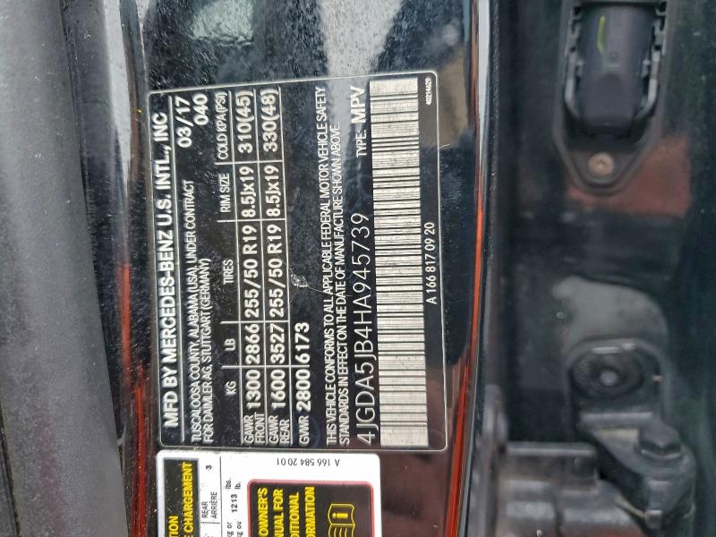 MERCEDES-BENZ GLE-CLASS 2017 VIN 4JGDA5JB4HA945739