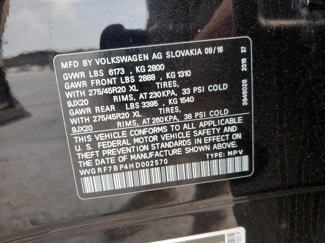 VOLKSWAGEN TOUAREG 2017 VIN WVGRF7BP4HD002570