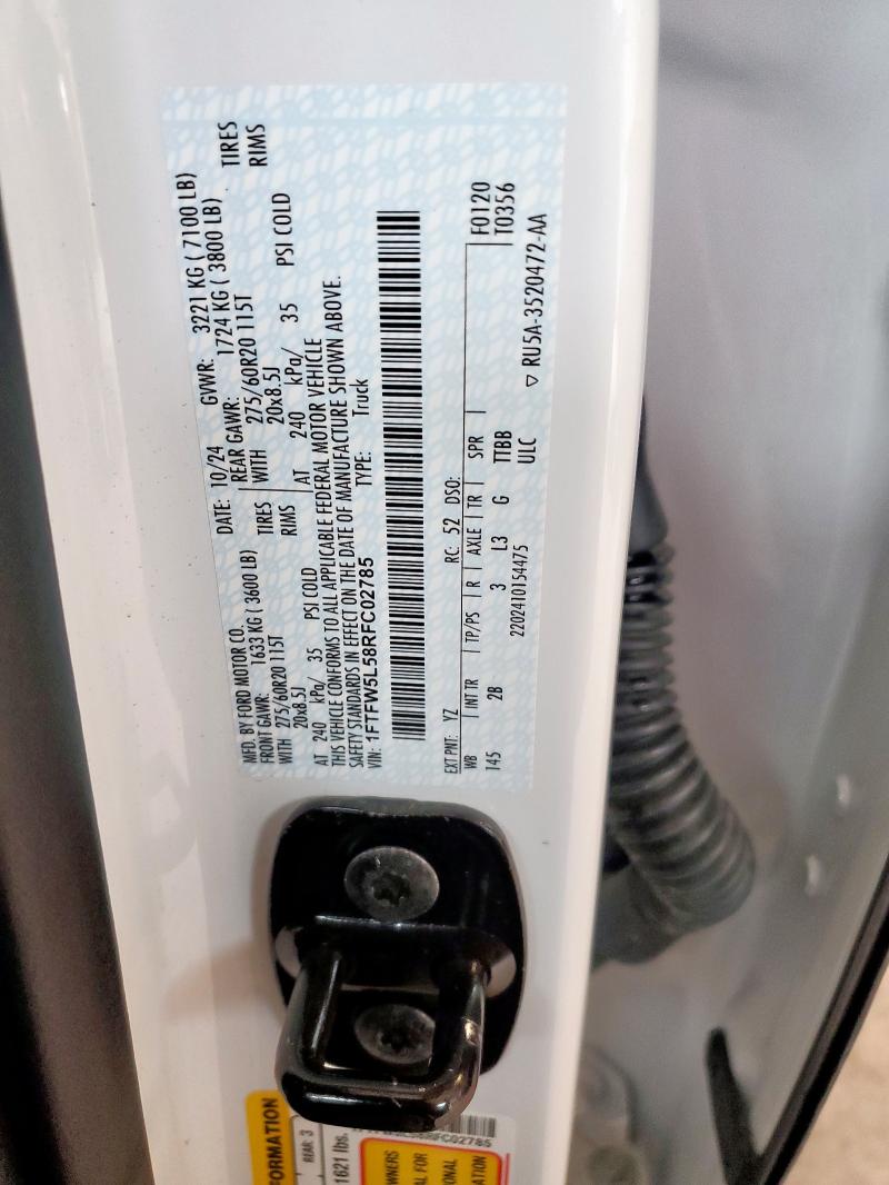 FORD F150 LARIA 2024 VIN 1FTFW5L58RFC02785