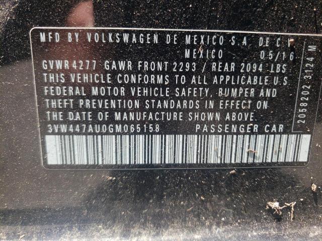 VOLKSWAGEN 2 DR 2016 VIN 3VW447AU0GM065158