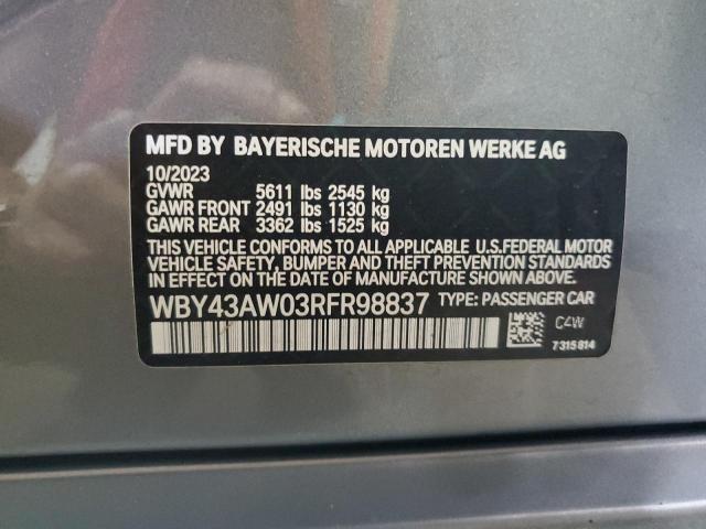 BMW I4 EDRIVE 2024 VIN WBY43AW03RFR98837