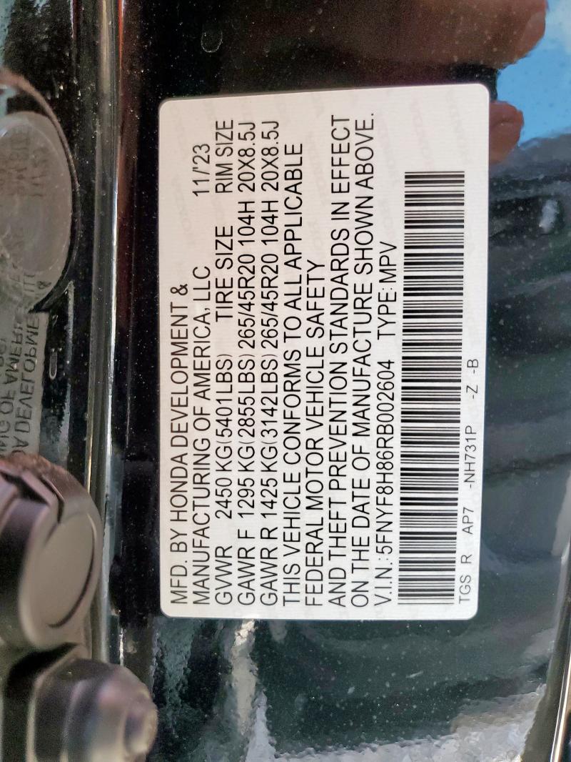 HONDA PASSPORT B 2024 VIN 5FNYF8H86RB002604