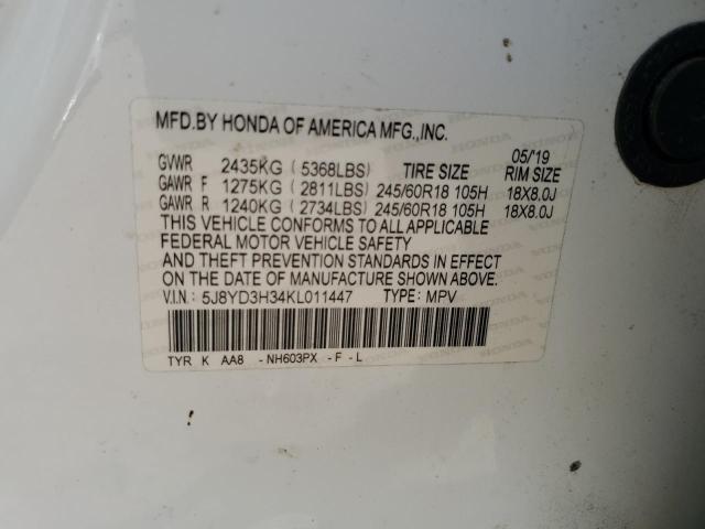 ACURA MDX 2019 VIN 5J8YD3H34KL011447