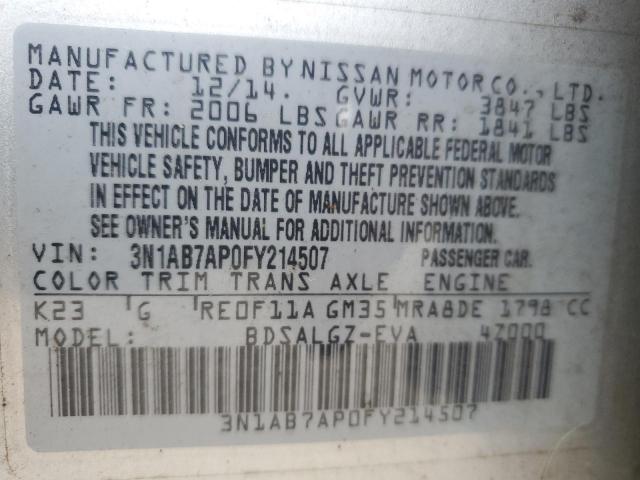 NISSAN SENTRA 2015 VIN 3N1AB7AP0FY214507
