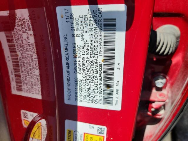 HONDA ACCORD 2018 VIN 1HGCV1F36JA043387