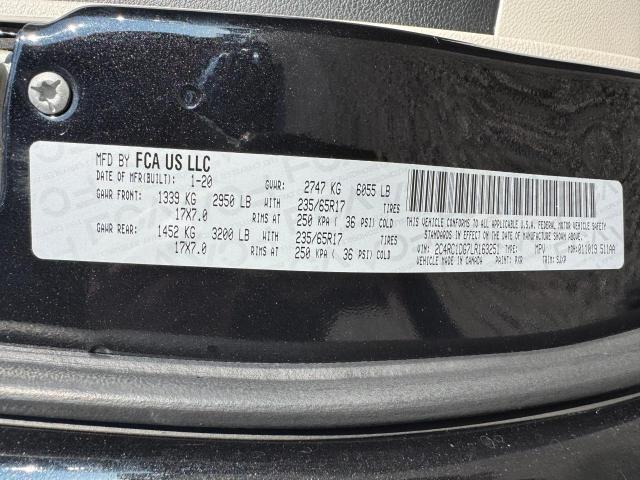 CHRYSLER MINIVAN 2020 VIN 2C4RC1DG7LR163251