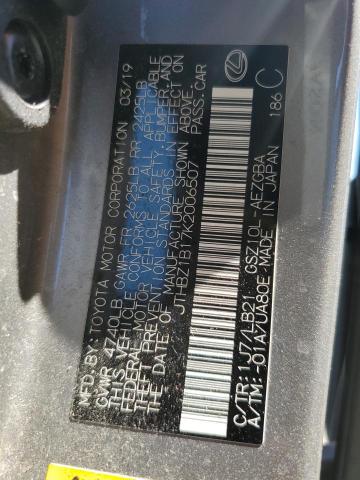 LEXUS ES350 2019 VIN JTHBZ1B17K2006507