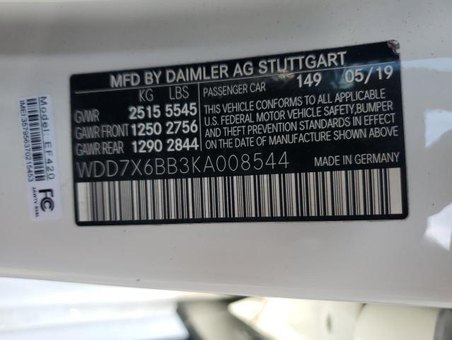 MERCEDES-BENZ GT-CLASS 2019 VIN WDD7X6BB3KA008544