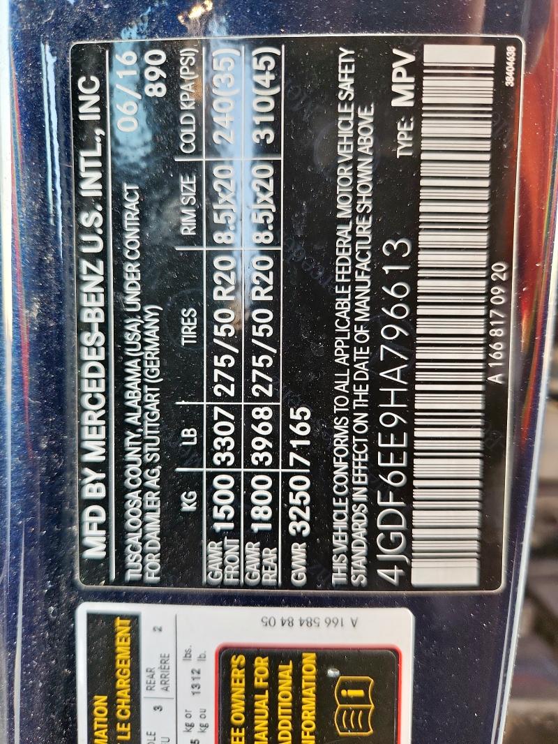 MERCEDES-BENZ GLS-CLASS 2017 VIN 4JGDF6EE9HA796613