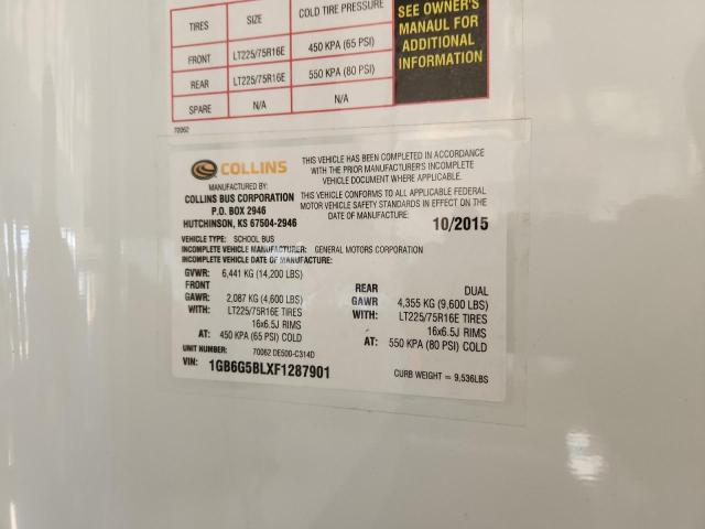 CHEVROLET BANTAM G45 2015 VIN 1GB6G5BLXF1287901