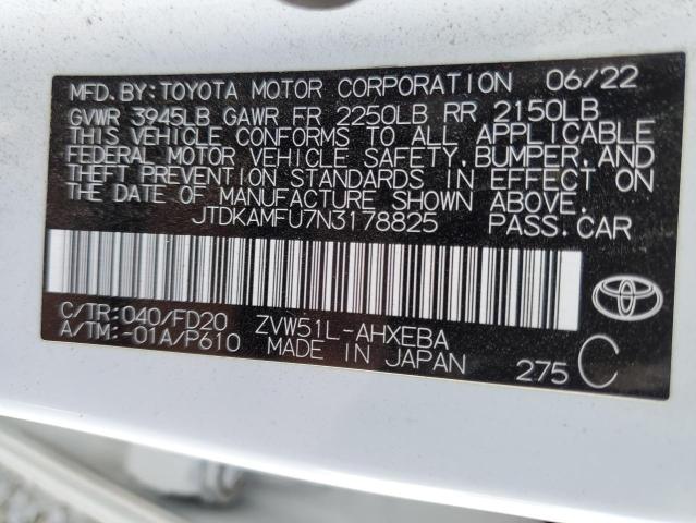 TOYOTA PRIUS NIGH 2022 VIN JTDKAMFU7N3178825