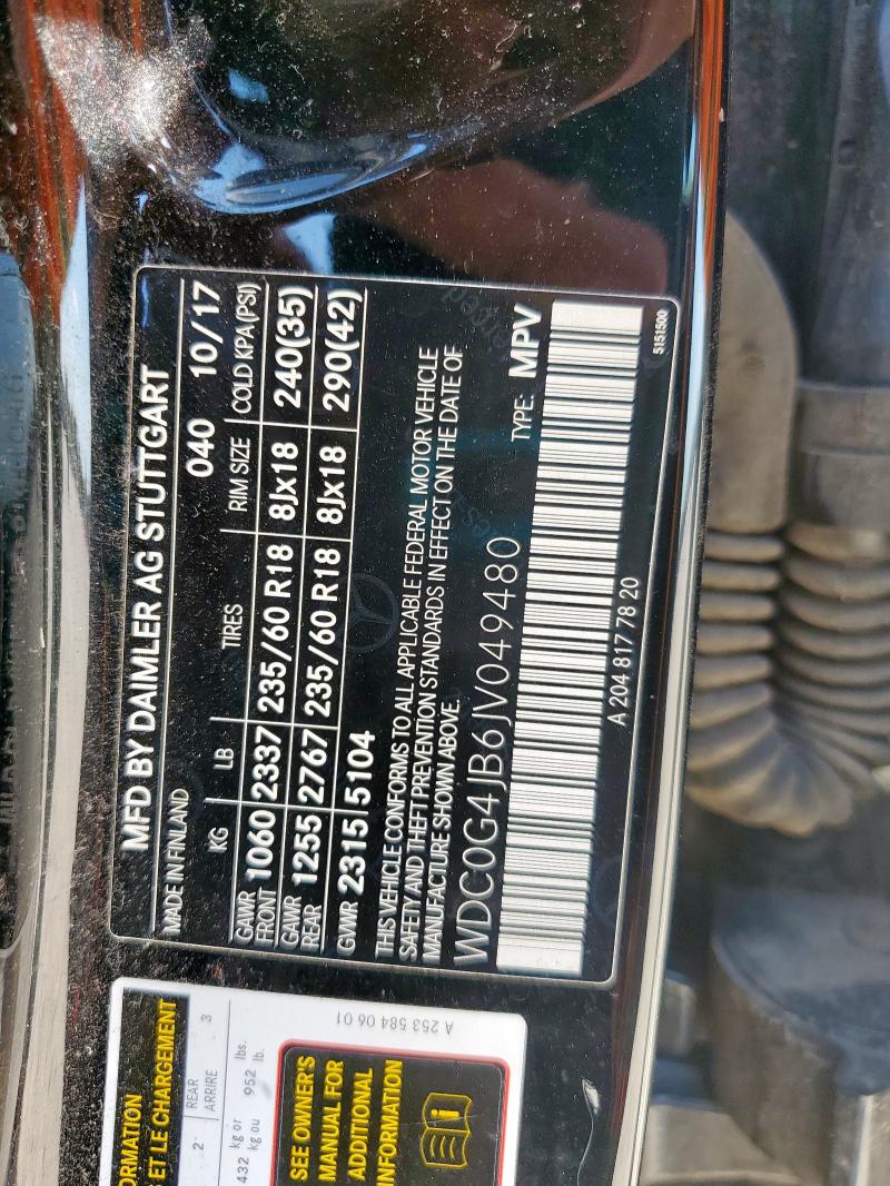 MERCEDES-BENZ GLC-CLASS 2018 VIN WDC0G4JB6JV049480