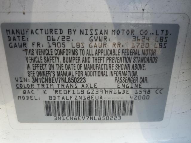 NISSAN VERSA 2022 VIN 3N1CN8EV7NL850223