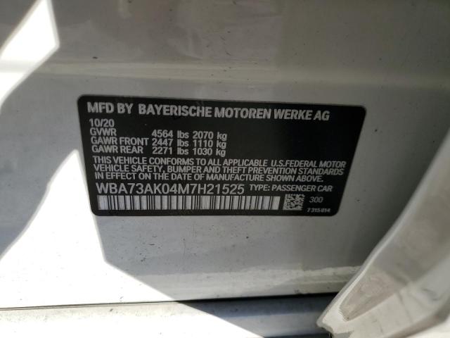 BMW 2 SERIES 2021 VIN WBA73AK04M7H21525