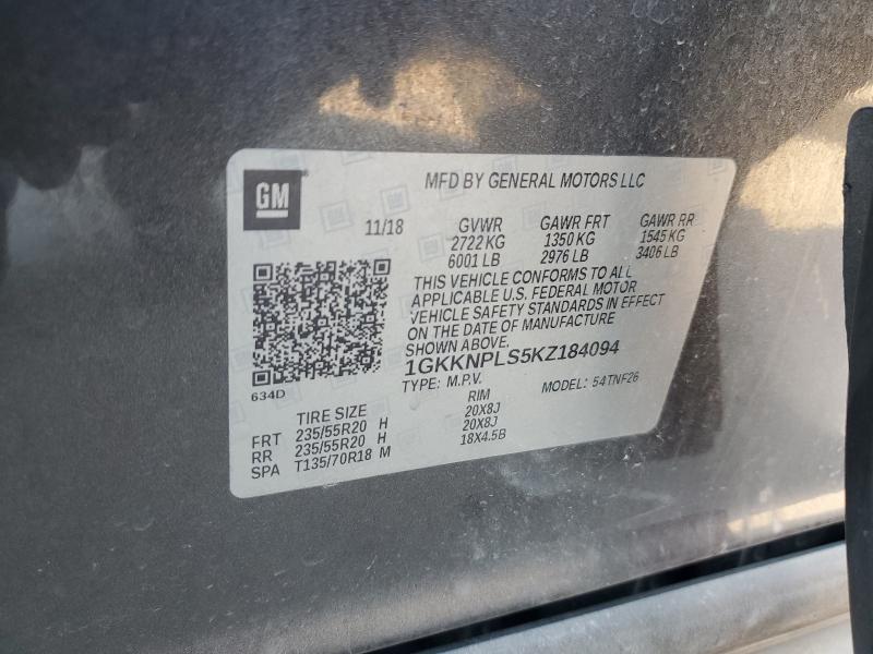 GMC ACADIA DEN 2019 VIN 1GKKNPLS5KZ184094