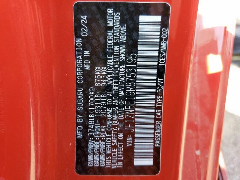 TOYOTA GR 86 PREM 2024 VIN JF1ZNBE19R8753195