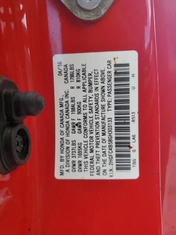 HONDA CIVIC 2016 VIN 2HGFC4B58GH303133