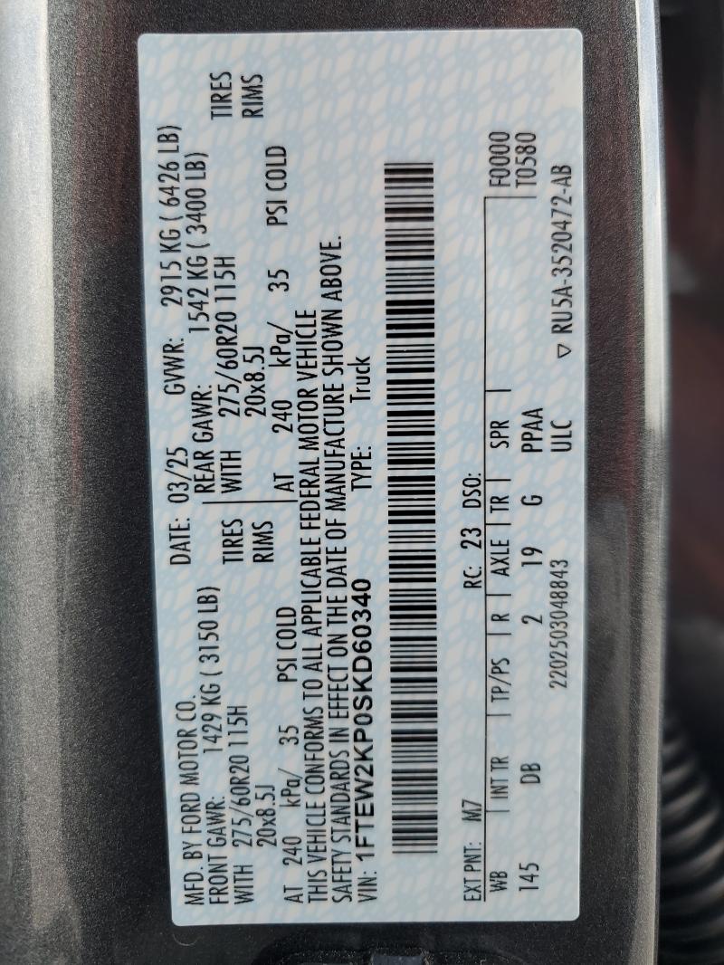 FORD F150 STX 2025 VIN 1FTEW2KP0SKD60340