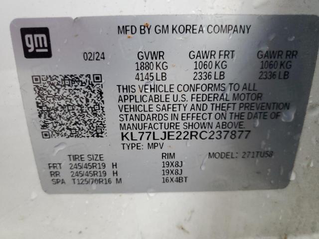 CHEVROLET TRAX 2RS 2024 VIN KL77LJE22RC237877