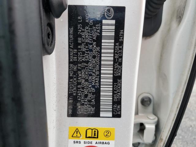 LEXUS ES350 2019 VIN 58ABZ1B1XKU002736